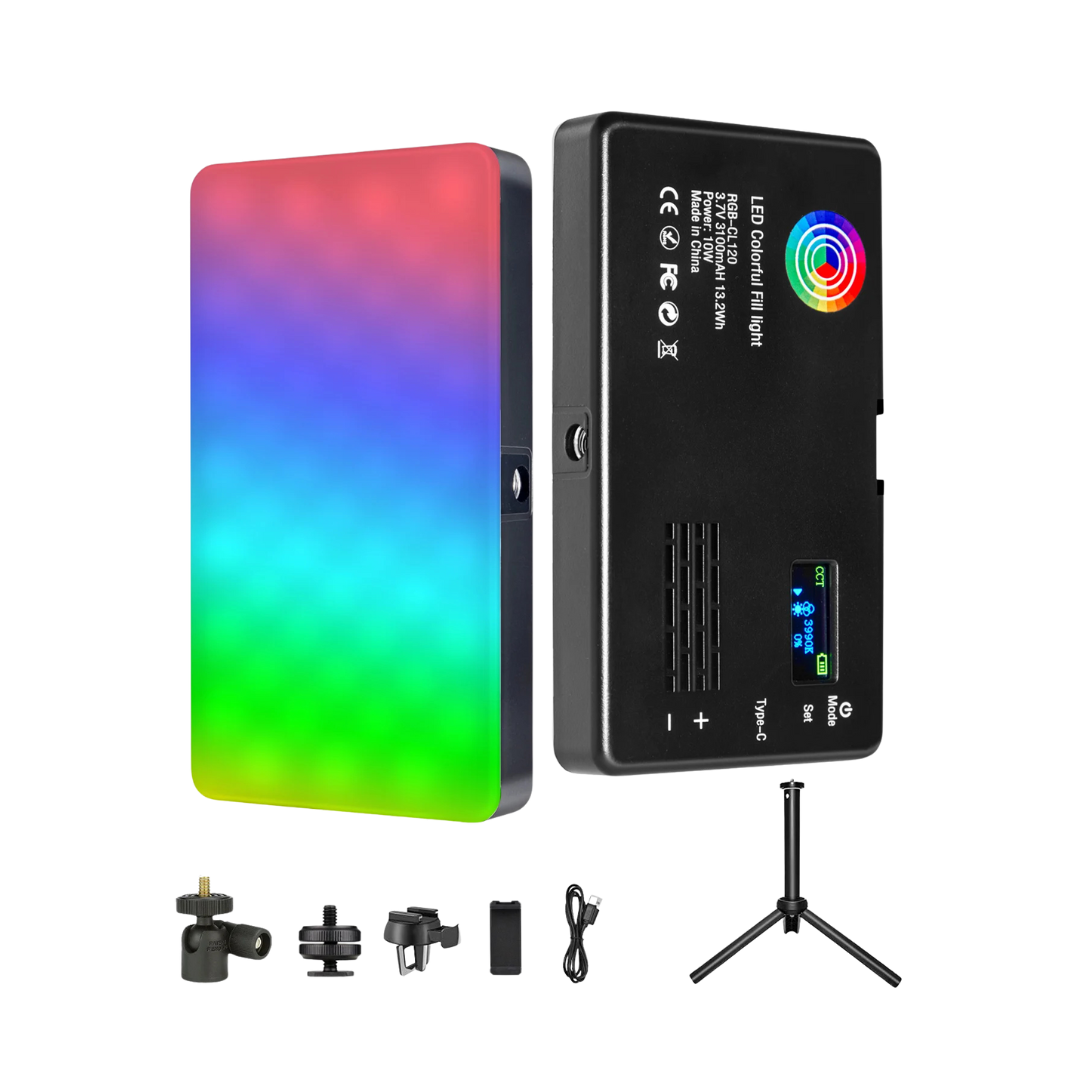 RGB LED video light panel with LCD for creators (CRI 95+)