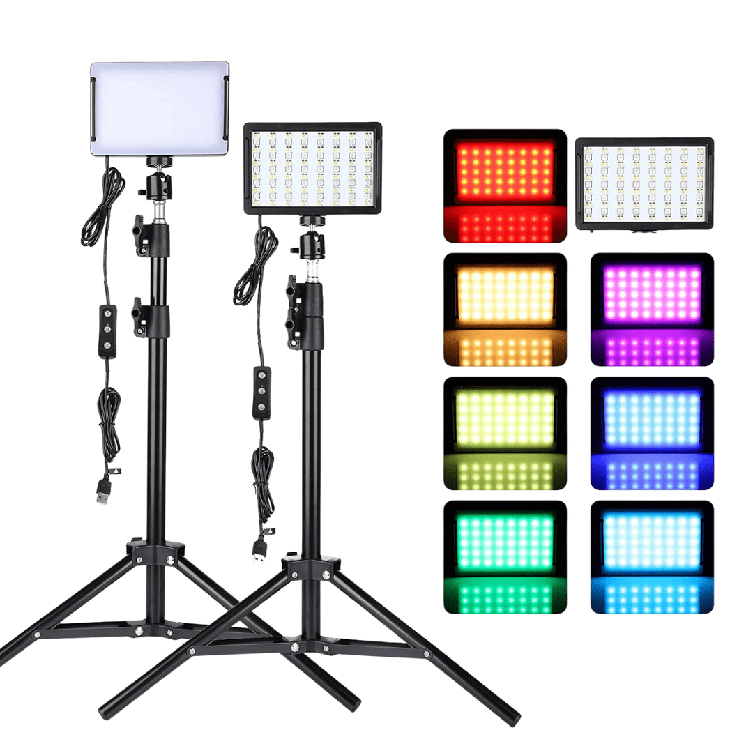LED multicolored light panel with mount for photography and streaming