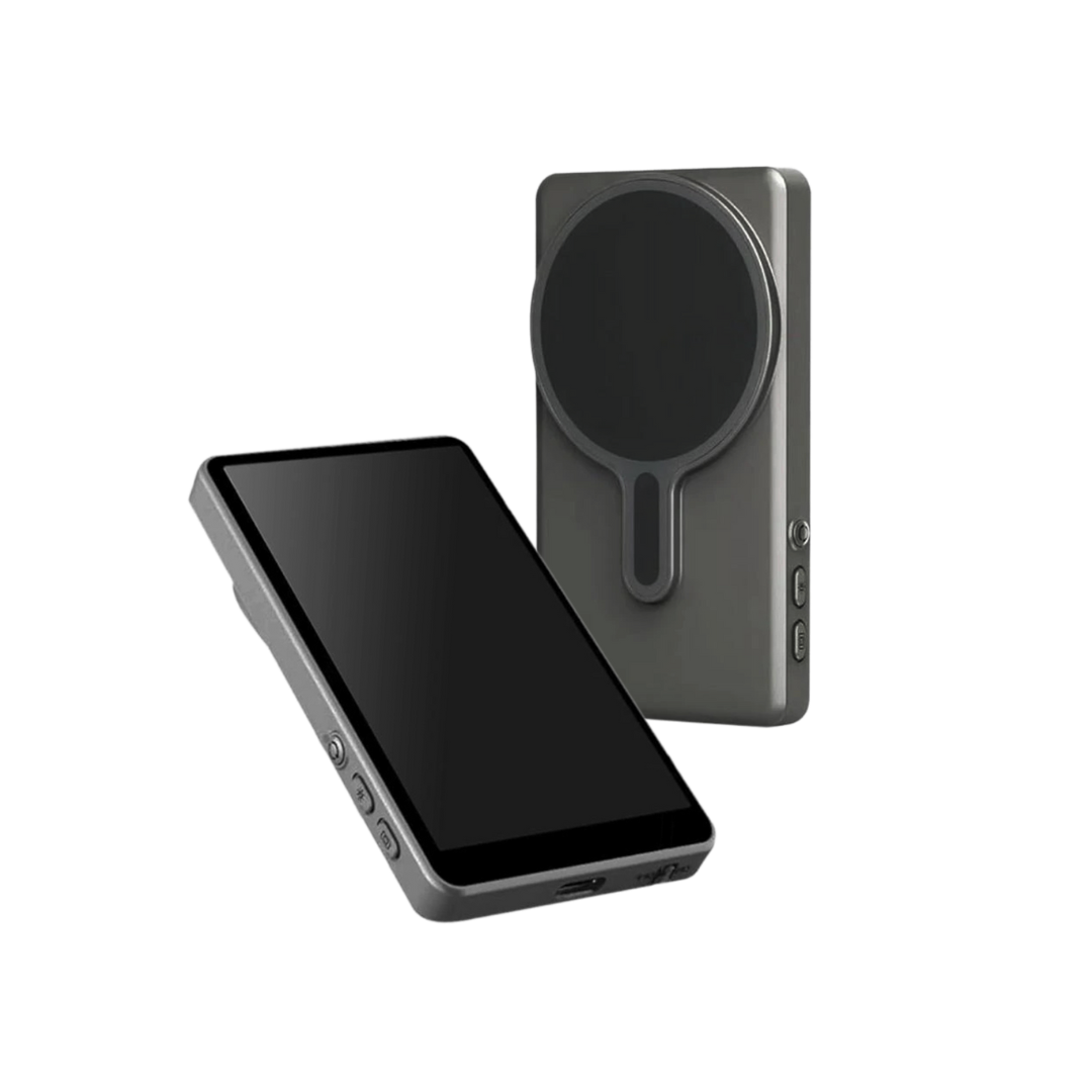 Portable phone monitor showing rear camera view for content creators.