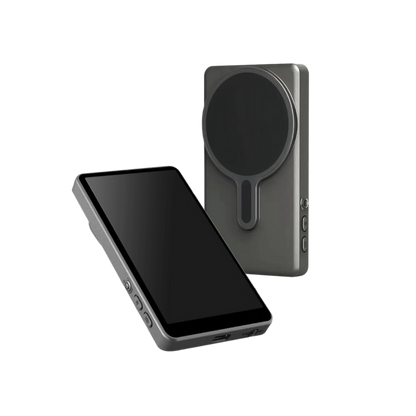 Portable phone monitor showing rear camera view for content creators.