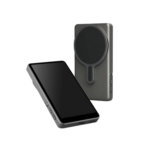 Portable phone monitor showing rear camera view for content creators.