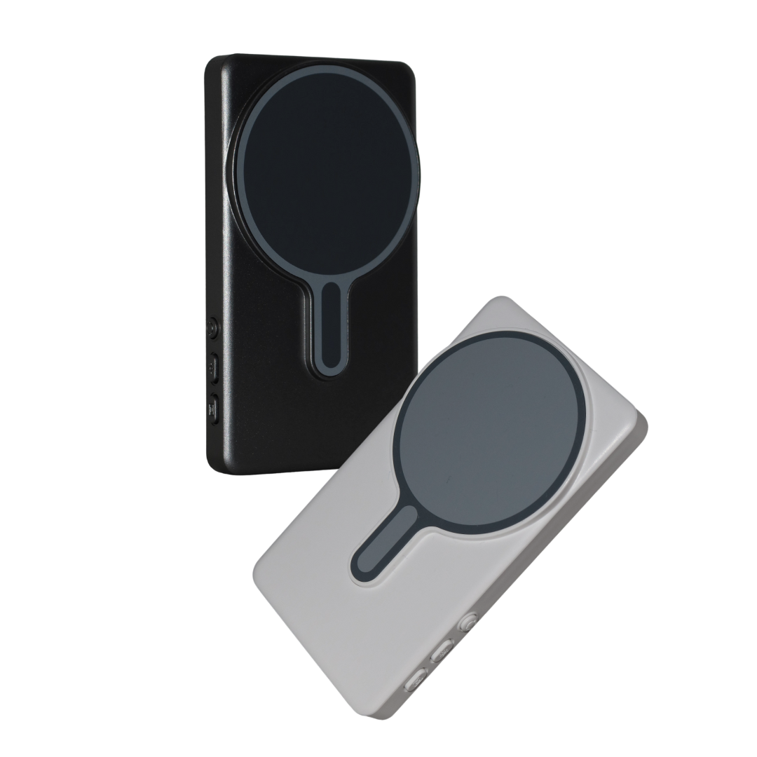 Rear-mounted selfie screen for recording high-quality videos. Grey and White.
