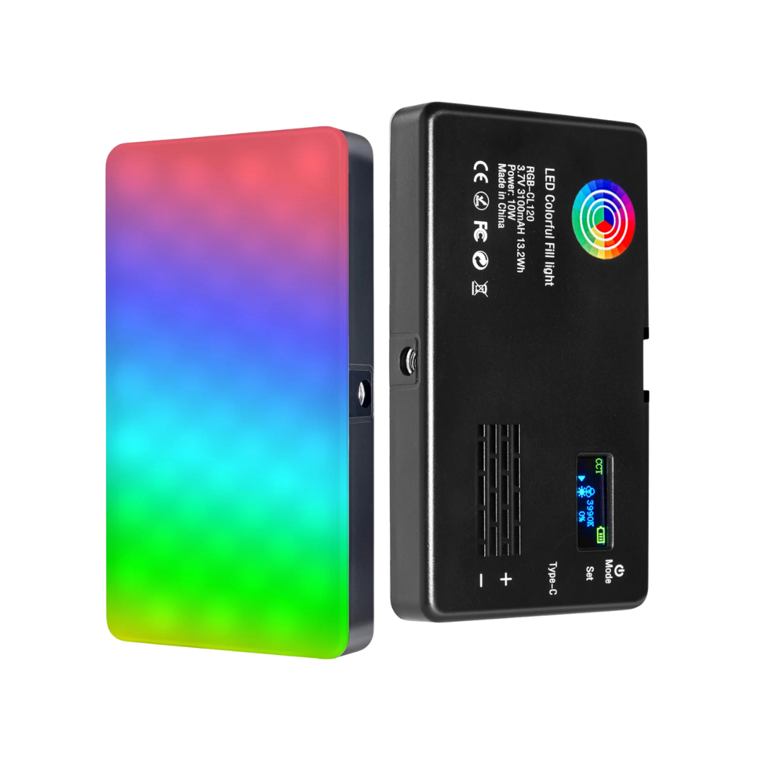 Photography video light panel showing hue and saturation settings.