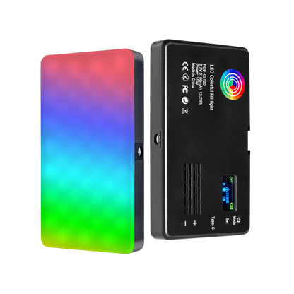 Photography video light panel showing hue and saturation settings.