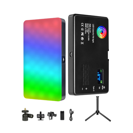 RGB LED video light panel with LCD for creators (CRI 95+)